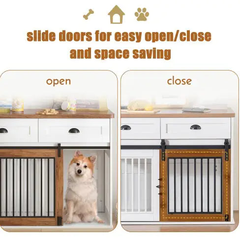 Heavy Duty Furniture Style Wooden Dog Crate With Sliding Door and Drawers