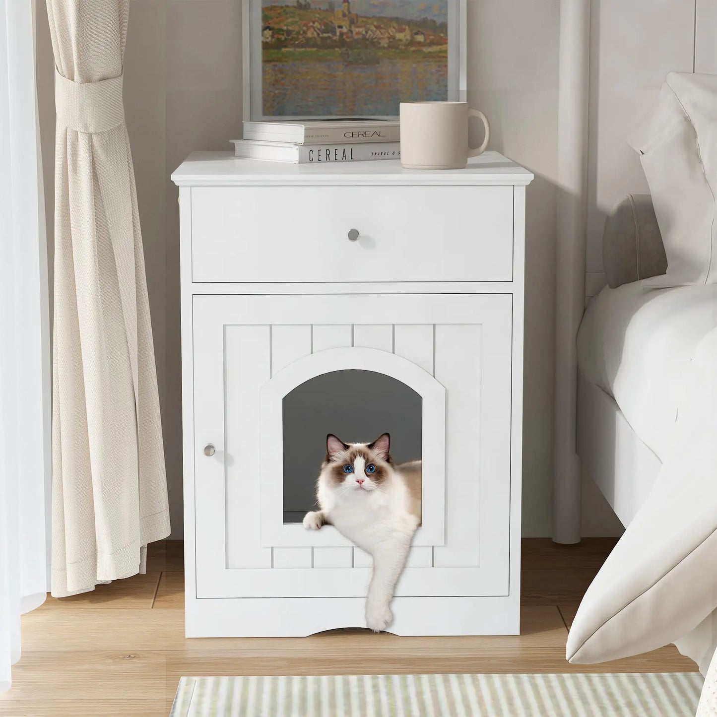 Wooden Cat Home Litter Box with Drawers