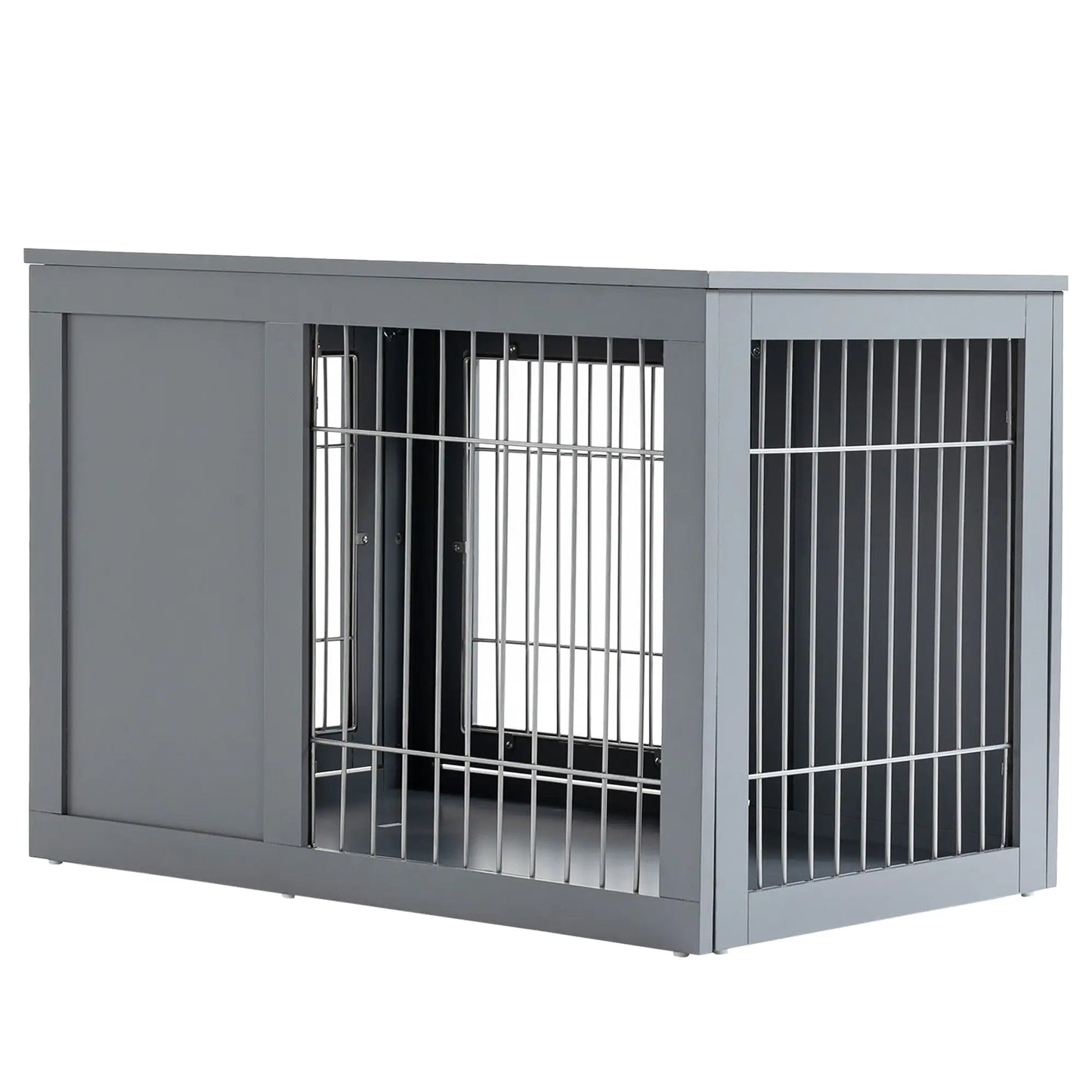 Dual-Use Grey Wood-Metal Pet Crate & End Table