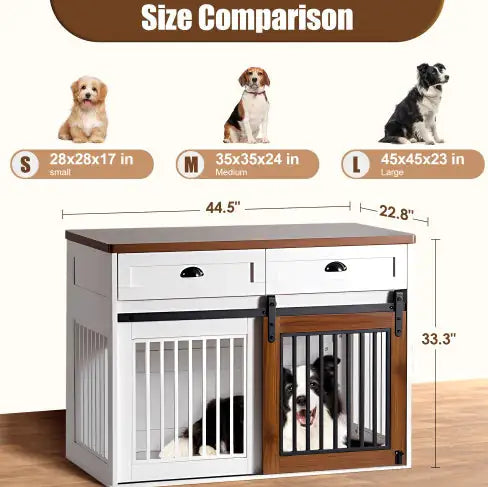 Heavy Duty Furniture Style Wooden Dog Crate With Sliding Door and Drawers