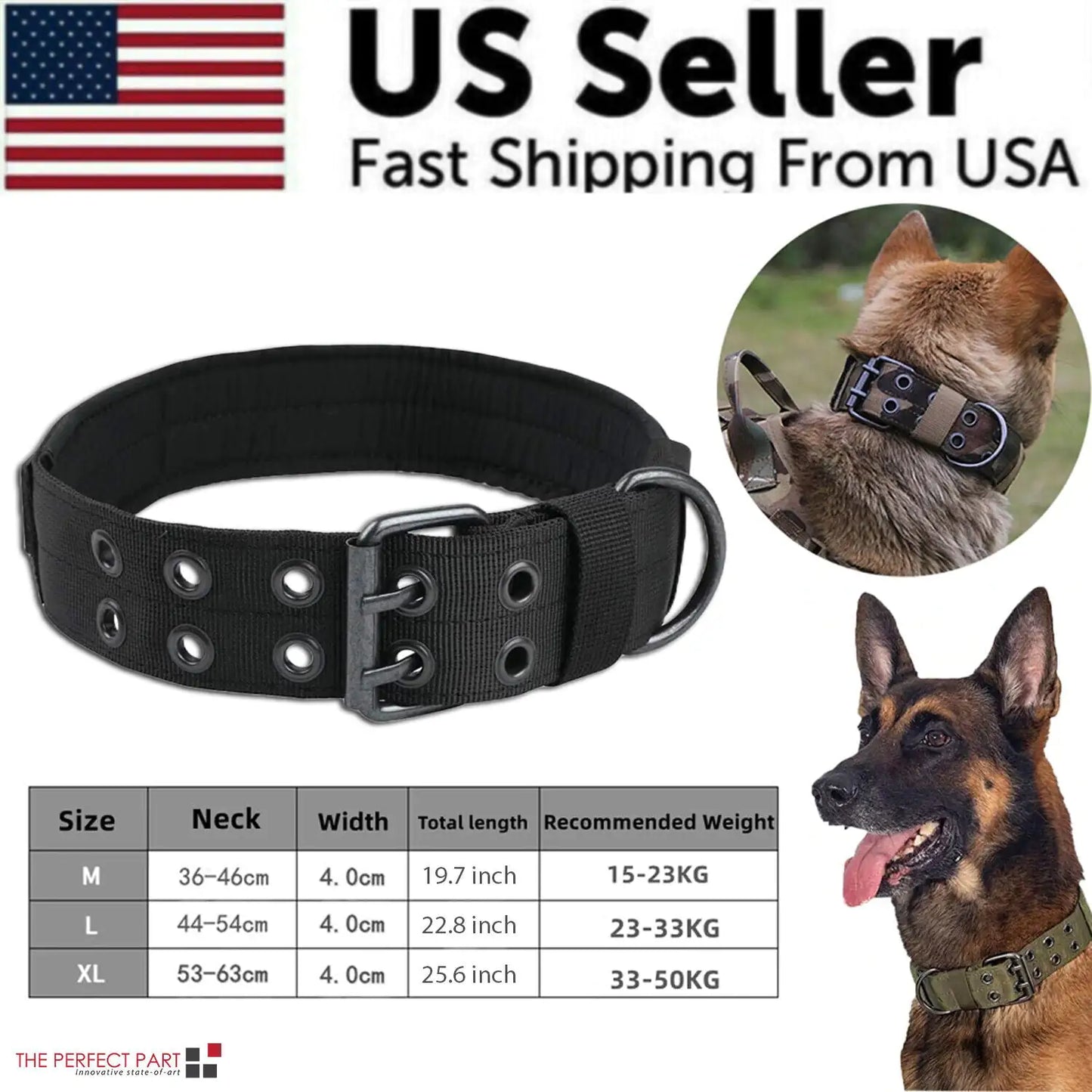 2" Wide Heavy Duty Nylon Dog Collar with Metal Buckle