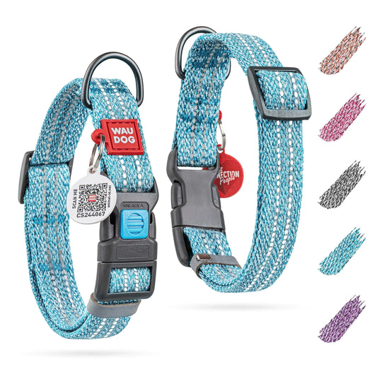 EcoSmart Reflective Cotton Dog Collar with Smart ID Tag Size M 10-16"