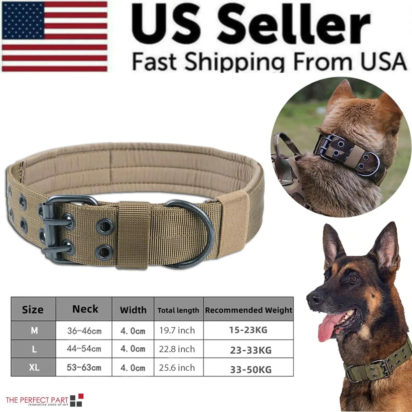 2" Wide Heavy Duty Nylon Dog Collar with Metal Buckle