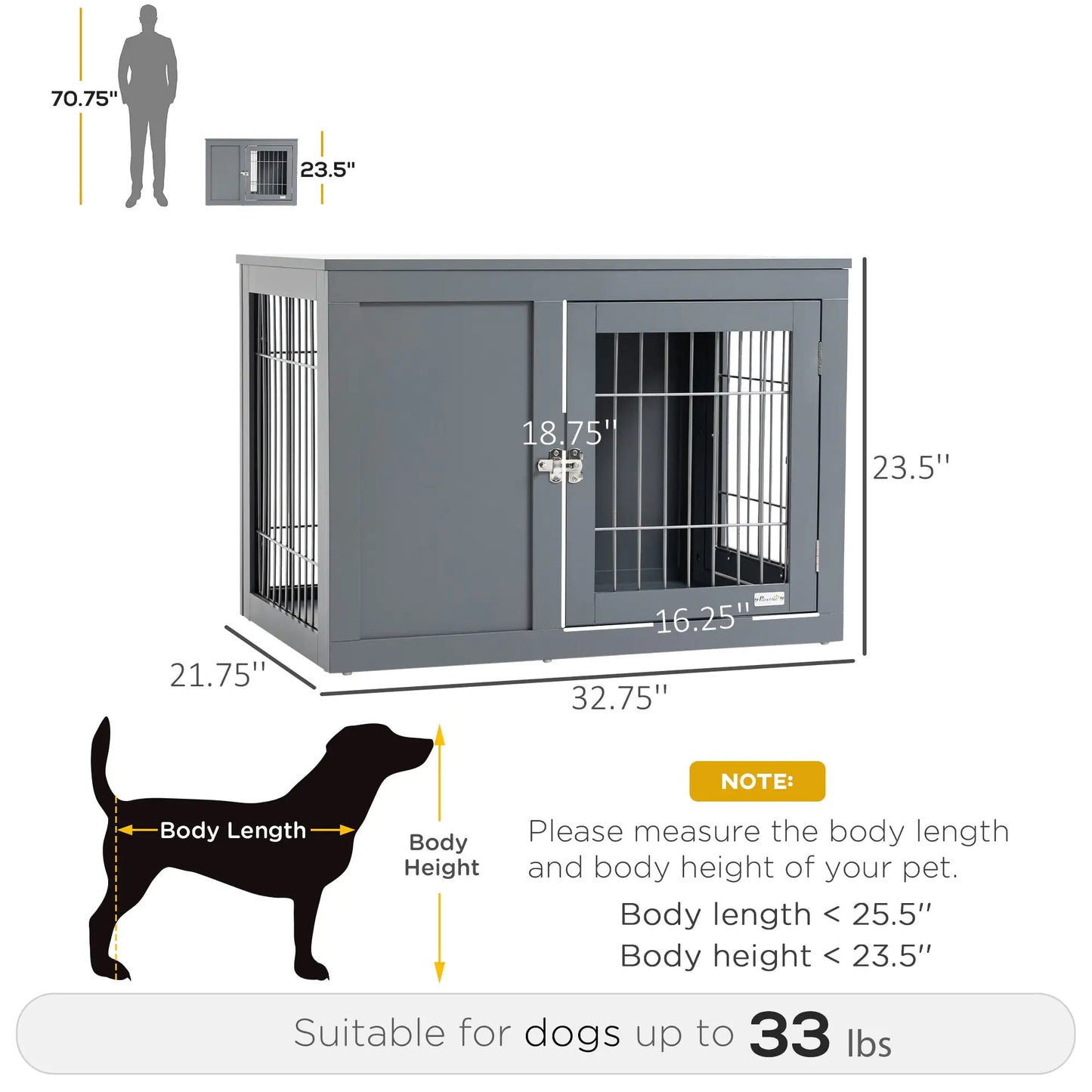 Dual-Use Grey Wood-Metal Pet Crate & End Table