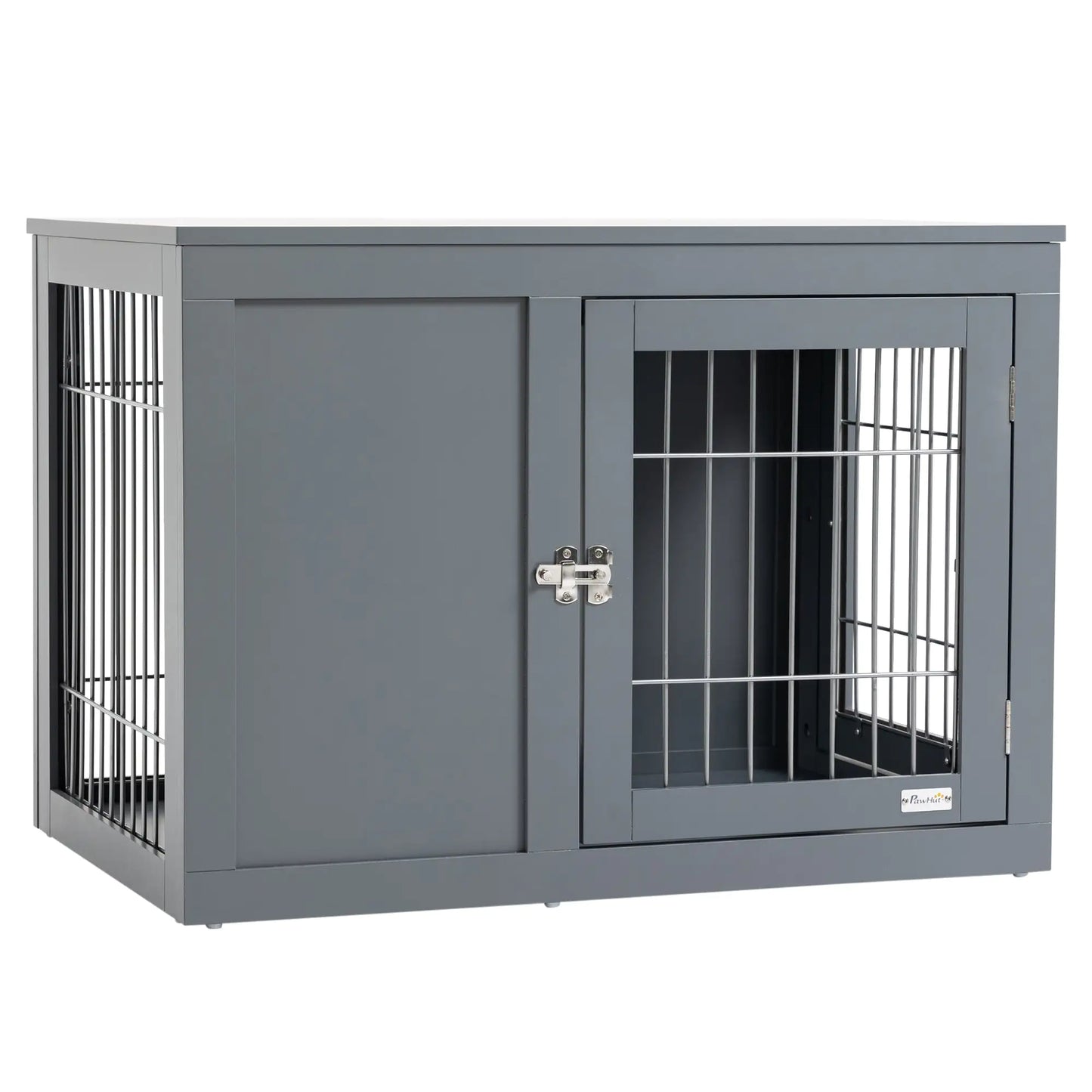 Dual-Use Grey Wood-Metal Pet Crate & End Table