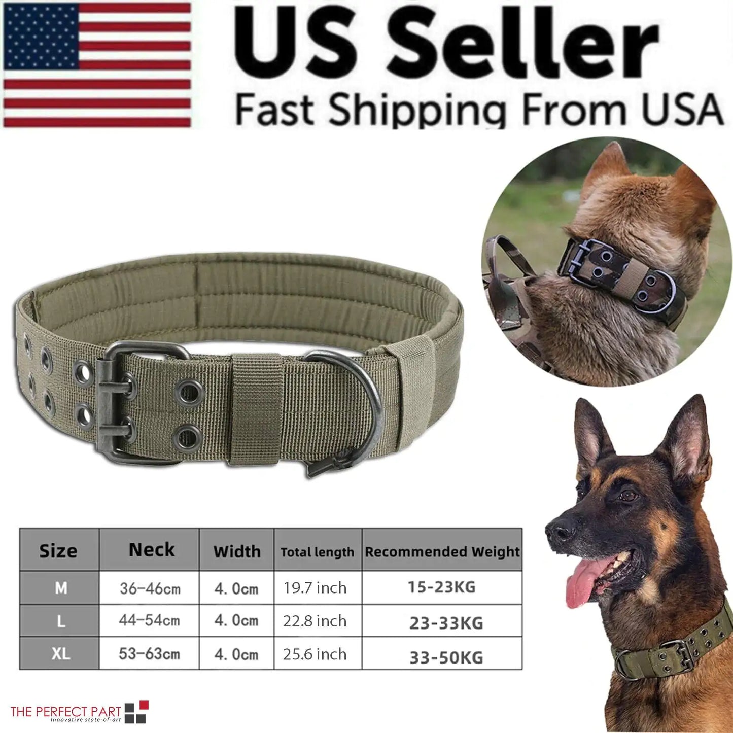 2" Wide Heavy Duty Nylon Dog Collar with Metal Buckle