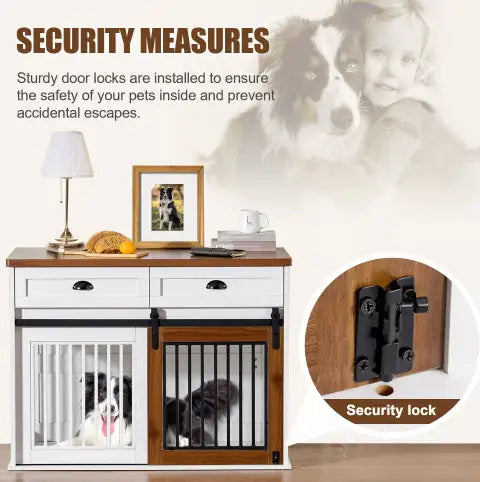 Heavy Duty Furniture Style Wooden Dog Crate With Sliding Door and Drawers