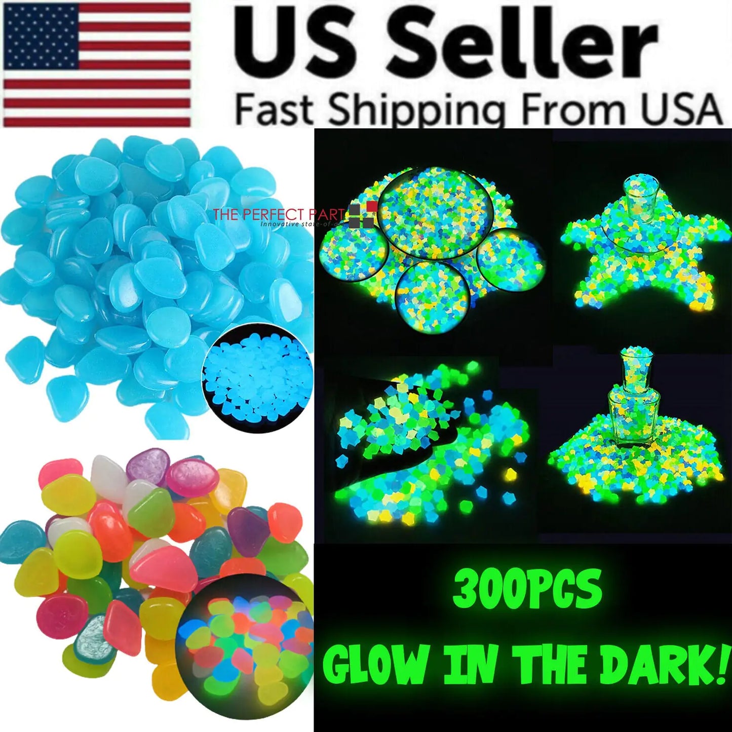 Glow in The Dark Stones for Garden or Fish Tank - 300PCS